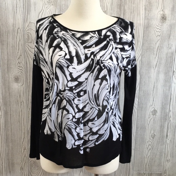 𝅺KENSIE Black & White Long Sleeve Top Small - Picture 1 of 5